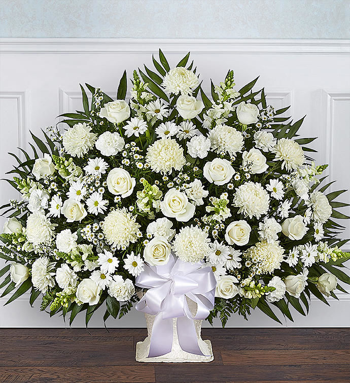 White Flower Funeral Basket Arrangement c1127